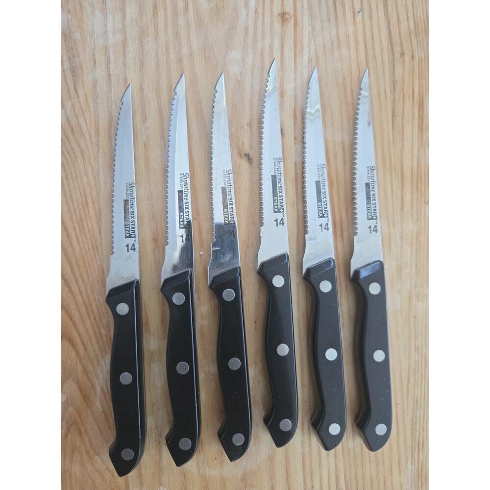 Lot of 6 Showtime Six Star Stainless Steel #14 Steak Knives Cutlery